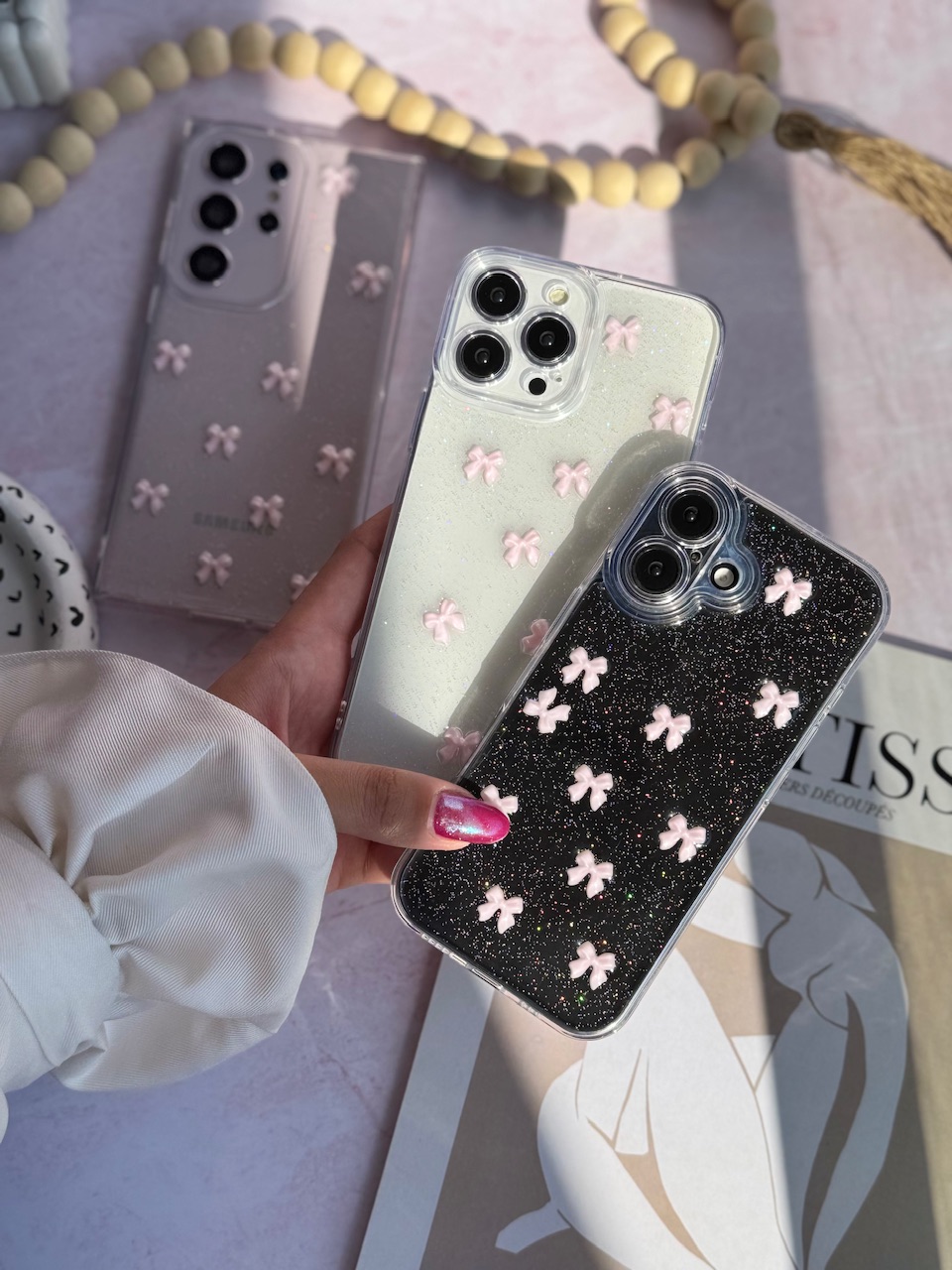 13dd06.jpeg قاب پاپیون صورتی شاین آیفون ، سامسونگ ، شیائومی (کدC2059) - Image 1