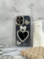 قاب شاینی قلب آینه ای با محافظ لنز رینگی نگینی (کدC1889)