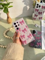 قاب پاپیون صورتی اکلیلی پشت طلق آیفون ، سامسونگ ، شیائومی (کدC1886)