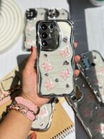 قاب کرومی پروانه و قلب صورتی آیفون و اندرویدی (کدC1825)