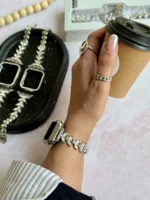 بند اپل واچ Diamond leaf bracelet با گارد نگینی (کدw5072) - Image 6