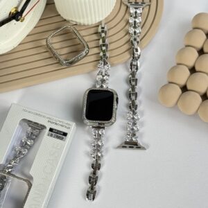 بند اپل واچ فلزی پاپیون کریستالی + گارد نگین دار (کدw5047)