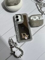 قاب Dior آینه ای دور نگین با آویز قلبی پاپیونی (کدC1989)