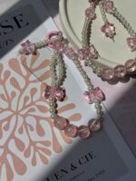 آویز مروارید و پاپیون صورتی (کدa0260)