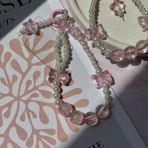 آویز مروارید و پاپیون صورتی (کدa0260)