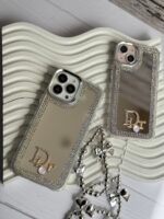 قاب Dior آینه ای دور نگین با آویز قلبی پاپیونی (کدC1989) - Image 5