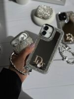 قاب Dior آینه ای دور نگین با آویز قلبی پاپیونی (کدC1989) - Image 2