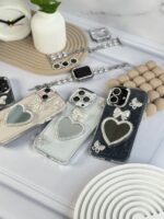 قاب شاینی قلب آینه ای با محافظ لنز رینگی نگینی (کدC1889) - Image 5