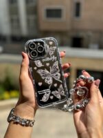 قاب پروانه آینه ای با آویز و محافظ لنز نگین دار (کدC1786) - Image 3