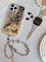 قاب پروانه آینه ای با آویز و محافظ لنز نگین دار (کدC1786) - Image 4