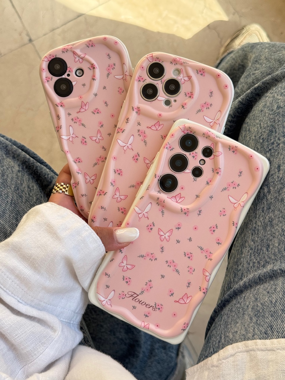 e26c6d.jpeg قاب Peachy Flowers & butterfly آیفون ، سامسونگ ، شیائومی (کدC2092) - Image 1