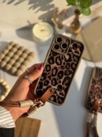 قاب پلنگی قهوه ای سالید با آویز آیفون سامسونگ شیائومی (کدC1925)