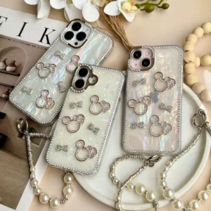 قاب آیفون میکی دیاموند یخی با آویز مرواریدی