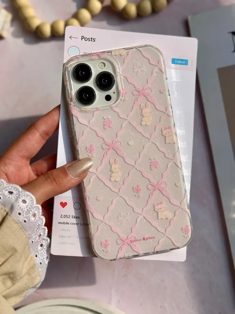 قاب گوشی kawaii bunny آیفون با طراحی قلبی و شاینی