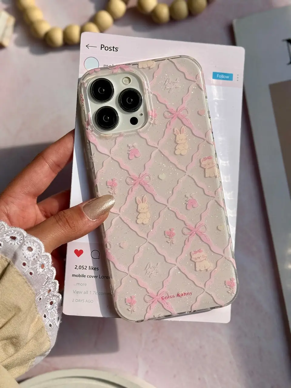 c90903 قاب گوشی kawaii bunny آیفون با طراحی قلبی و شاینی