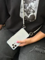 قاب شفاف دو قلاب با بند مرواریدی بلند (کدC1723)