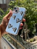 قاب آینه ای قلب کرومی با آویز (کدC1760)