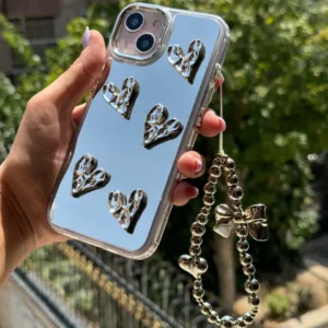 قاب آینه ای قلب کرومی با آویز (کدC1760)