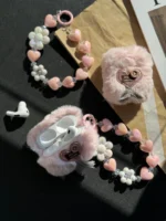 کاور ایرپاد پشمالو صورتی قلبی با آویز (کدC0073) - Image 2