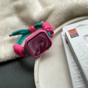 بند اپل واچ بافت کنفی با گارد سرخابی (کدw5009)