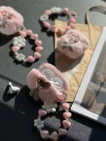 کاور ایرپاد پشمالو صورتی قلبی با آویز (کدC0073)