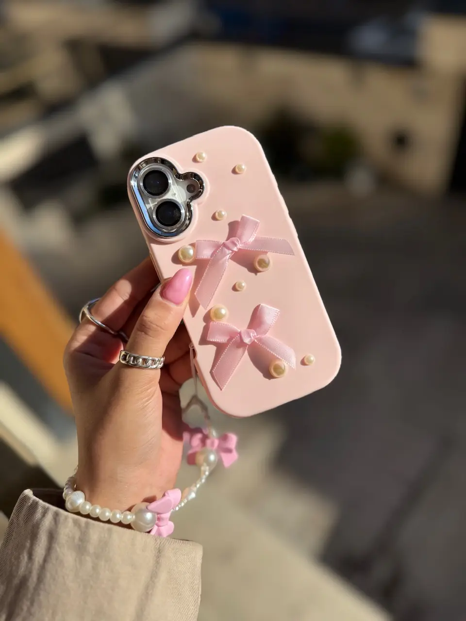 844fb1 قاب پاپیون مروارید صورتی با آویز (کدC1959) - Image 1