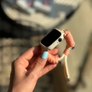 بند اپل واچ بافت گلبهی کنفی با گارد کرم (کدw5011)