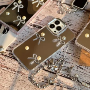 قاب آینه ای پاپیون مرواریدی با آویز (کدC1897)