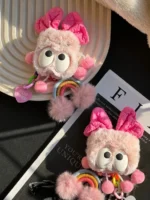 کاور ایرپاد پاپیون صورتی پشمی با آویز (کدa0098)