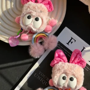 کاور ایرپاد پاپیون صورتی پشمی با آویز (کدa0098)