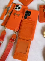 قاب هرمس کیفی چرمی با بند بلند رنگ نارنجی (کدC2201) - Image 3