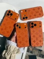 قاب آیفون لویی ویتون نارنجی LV | مونوگرام برجسته + محافظ لنز شیشه‌ای - Image 5