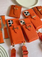 قاب هرمس کیفی چرمی با بند بلند رنگ نارنجی (کدC2201) - Image 2