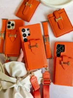 قاب هرمس کیفی چرمی با بند بلند رنگ نارنجی (کدC2201) - Image 4