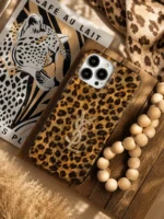 قاب پلنگی قهوه‌ای YSL آیفون | Brown Leopard Case با لوگو استیل - Image 3