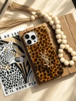 قاب پلنگی قهوه‌ای YSL آیفون | Brown Leopard Case با لوگو استیل - Image 6