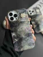 قاب موبایل آیفون سنگ ماربل دودی گل برجسته - Image 2