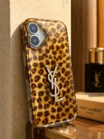 قاب پلنگی قهوه‌ای YSL آیفون | Brown Leopard Case با لوگو استیل - Image 7