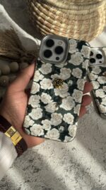 قاب موبایل آیفون گل رز مخمل سبز