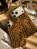 قاب پلنگی قهوه‌ای YSL آیفون | Brown Leopard Case با لوگو استیل - Image 8