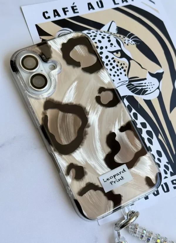قاب پلنگی آیفون براش مدل Leopard Print | با آویز مرواریدی - تصویر 2