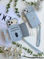 قاب جین آیفون Jeans Wallet | قاب جاکارتی آینه دار بند دار