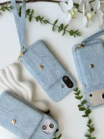 قاب جین آیفون مدل Jeans Wallet | قاب جاکارتی کیف پول بند مچی آینه دار