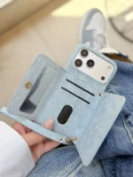 قاب جین آیفون مدل Jeans Wallet | قاب جاکارتی کیف پول بند مچی آینه دار - Image 4