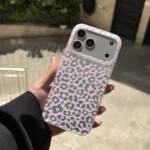 قاب پلنگی صورتی نقره‌ای فانتزی برای آیفون