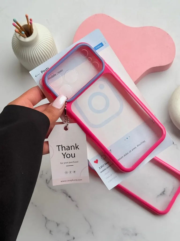 قاب گوشی Pink Frame آیفون با پشت طلقی و فریم صورتی